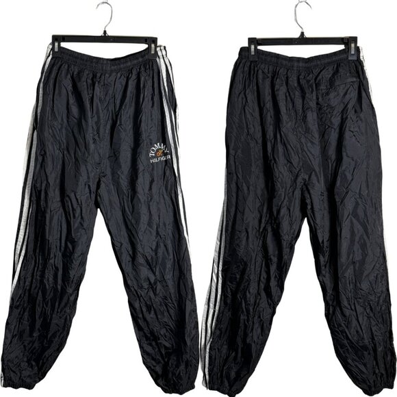 Vintage Tommy Hilfiger 90s Windbreaker Track Pants Men's Large Black Tracksuit - Picture 1 of 12